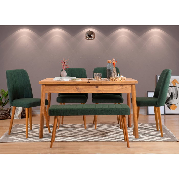 Hanah Home Santiago Atlantic Green Conjunto de Mesa de Comedor Extensible y Sillas Hanah Home Santiago Atlantic Green Conjunto de Mesa de Comedor Extensible y Sillas